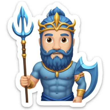 An emoji of the Greek god Poseidon. He is a strong, bearded man with a majestic expression, holding a trident. sticker