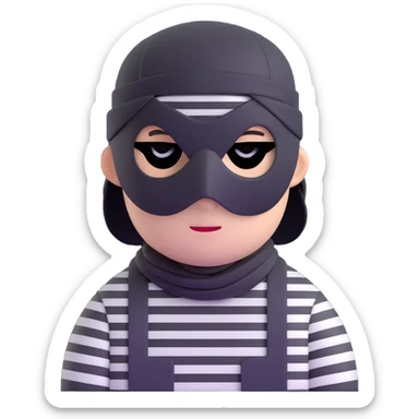 character with black and white striped shirt, black beanie, black mask over eyes sticker