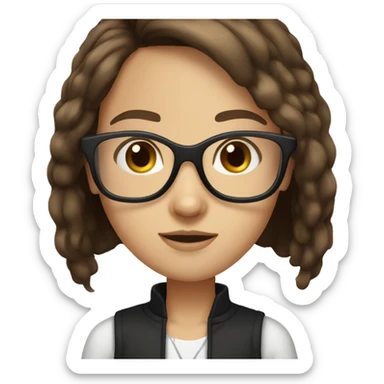 Girl long brown hair brown eyes with white brunette skin and black glasses  sticker