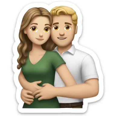 White girl with brown hair hugging white guy with dark blonde hair sticker
