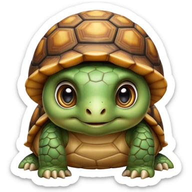 cinematic-baby tortoise-realistic--emoji,,-cute-wise-face-peering-ahead-with-calm-determination,-cute large-eyes-reflecting-centuries of wisdom, sticker