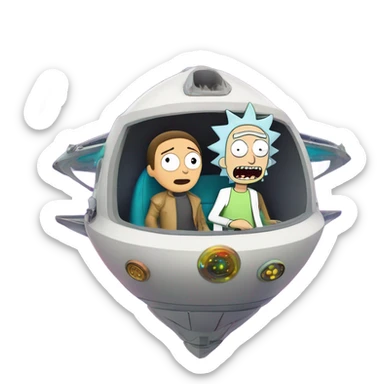 Hot wheel young Rick and Morty flying in spaceship to citadel  sticker