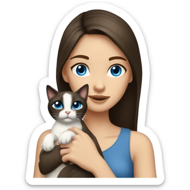 brunette girl blue eyes holding siamese cat sticker