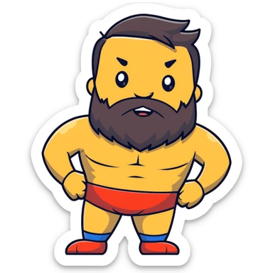 silly superhero with giant beard wearing underwear outside costume, goofy expression sticker