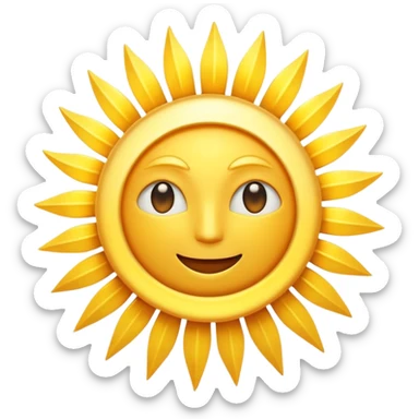 A radiant golden sun, with long, bright rays surrounding it, an intense yellow center, detailed 3D emoji style, neutral background, soft and vibrant lighting.  sticker
