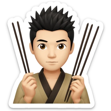 Make it a vietnamese male with spiky black hair hold a pair of chopsticks sticker