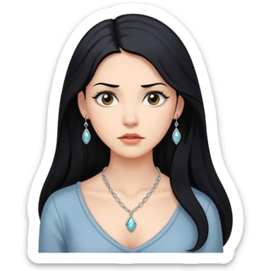 A beautiful woman with long, black hair looked puzzled. sticker