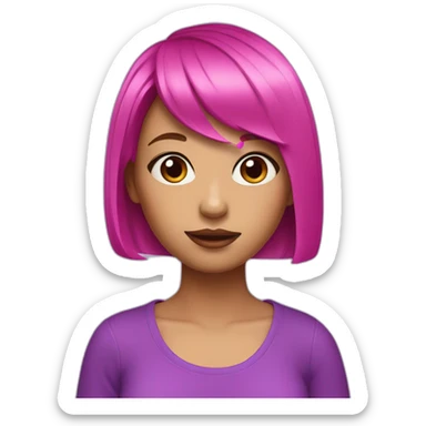 girl, purple eyes, hot pink bob haircut sticker