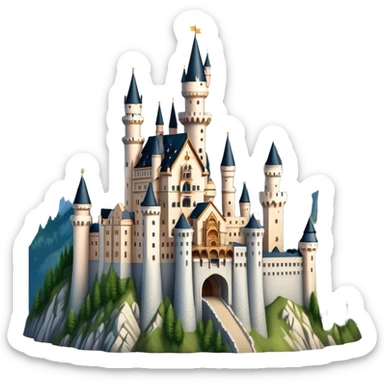Cinematic Realistic Neuschwanstein Castle Landmark Emoji, depicted as the fairy‚Äêtale castle set against a mountainous backdrop rendered with dramatic lighting and intricate textures. sticker