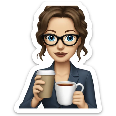 Lifelike Kate Beckinsale blue eyes wearing glasses in a business dress drinking a cup of tea  sticker