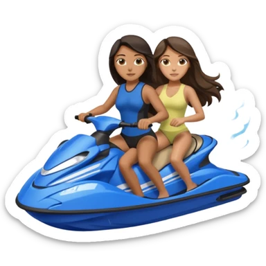 Dark tan male dark hair & light tan female long dark hair on a blue jet ski no sunglasses sticker