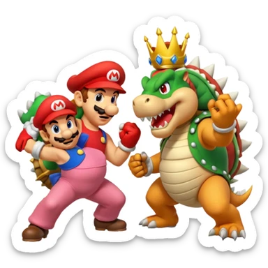 Mario and Luigi fitting bowser trying to save princess peach sticker