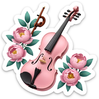 soft pastel pink violin with peonies and glitter sticker