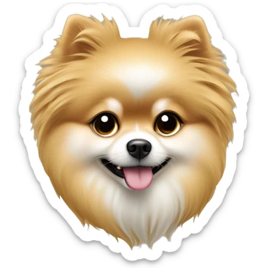 Hay una chica rubia guapa con el pelo liso con volumen y ojos negros que tiene en brazos un pomeranian blanco y rojizo sticker