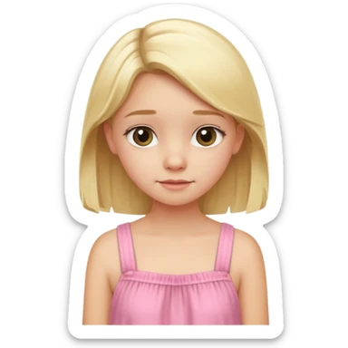 A blonde Australian 12 year old girl in a pink sort  dress cute sticker