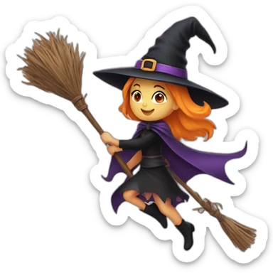 halloween young witch on a broom sticker