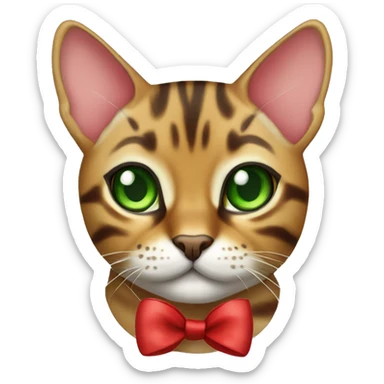Bengal cat with green eyes with a red bow sticker