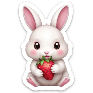white bunny eating strawberry cute sticker