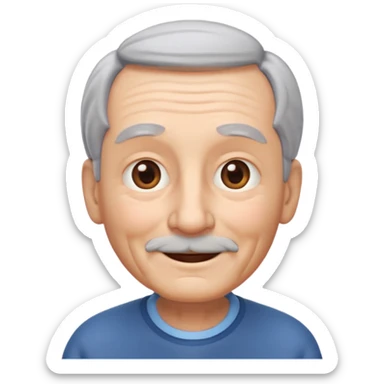 A 3D emoji in iOS emoji aesthetic style of an old man with gray hair, gentle wrinkles, kind smile, and soft eyes. Minimal white background, glossy Apple-style design, warm and friendly expression. sticker