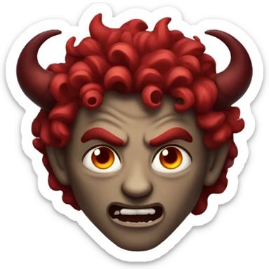 evil horned Male Demon red with curly hair sticker