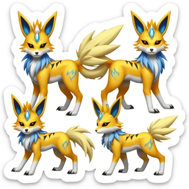 Feral Solgaleo-Meloetta-Jolteon-Renamon-Zeraora-Vernid-fusion-hybrid-creature, full body  sticker