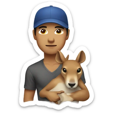 Asian male tough with sideways cap holding a kangaroo upside down sticker