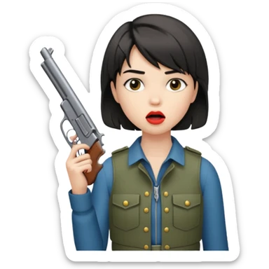 short hair girl with mullet putting gun in her mouth sticker