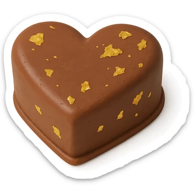 heart-shaped chocolate fondant cake with gold leaf, transparent background sticker