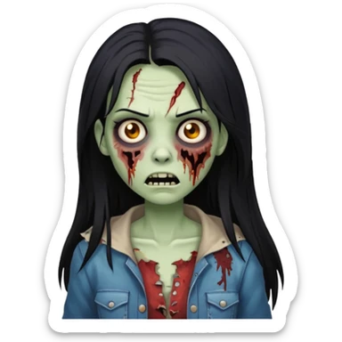 mulher zumbi cabelo liso tamanho grande preto sticker