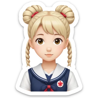 Super kawaii Japanese schoolgirl with high double bun hairstyle wearing Japanese sailor school uniform sticker