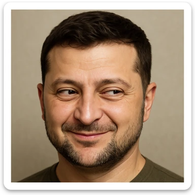 photorealistic emoji style portrait of Zelensky, round face, sly and cunning expression sticker