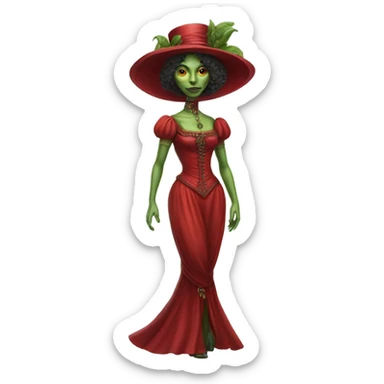 a green amazon alien woman in Victorian red full body sticker