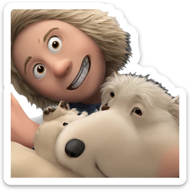 happy boy with dog sticker