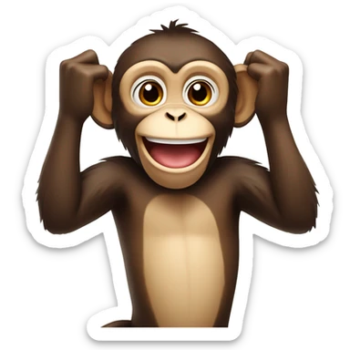 a monkey with a cheeky grin and their hands up sticker