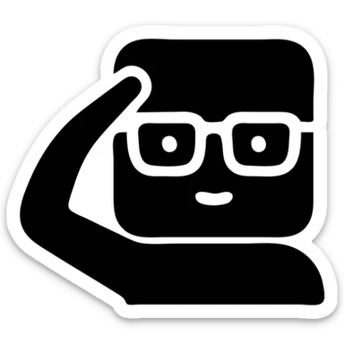square face wearing glasses saluting, solid filled icon, simple and strong impression sticker