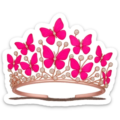 Enhance the vibrancy of the pink enamel butterflies on the crown, making them stand out more with vibrant pink enamel shades. Keep the sparkling gems and pink base intact. No background. sticker