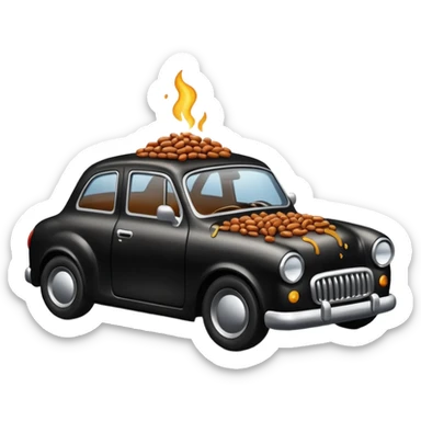 Car with beans in it and stuck in tar sticker
