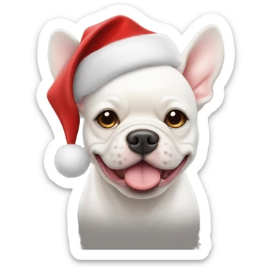white french bull dog with santa hat sticker