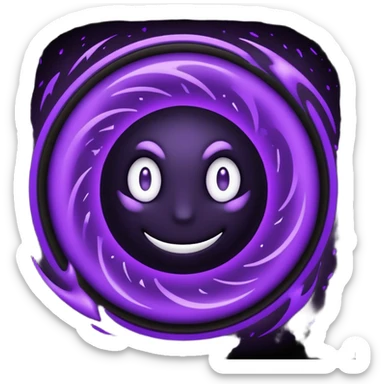 A Discord emoji of a swirling dark void or black hole with violet sparks at the edges. Circular composition, deep shadows, 2D flat vector, white background. sticker