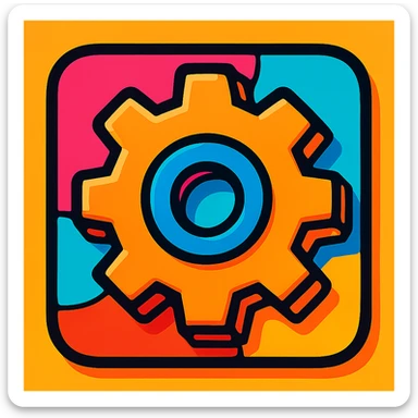 gear settings icon, vibrant toon style, bold and colorful sticker
