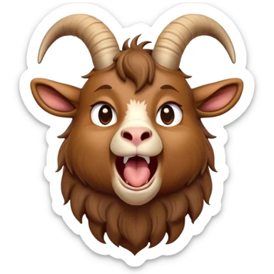 Cinematic Cute Yawning Brown Goat Portrait Emoji, Head tilted slightly with a dramatic, wide-open yawn, showcasing a soft, downy brown fur with delicate horns and gently drooping ears, round eyes barely open in drowsy contentment, Simplified yet irresistibly adorable features, highly detailed, glowing with a soft, cozy glow, high shine, relaxed yet expressive, stylized with a touch of rustic whimsy, bright and endearing, soft glowing outline, capturing the essence of a sleepy yet affectionate goat, so drowsy it feels like it could stretch out of the screen and curl up for a nap! sticker