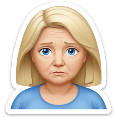 Head image of older fat dishwater blonde woman with shoulder length hair and blue eyes. Neutral expression bordering on sad. sticker