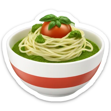 White Bowl with spaghetti with green pesto with mozarella and tomato  sticker