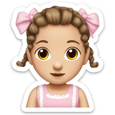 Cute baby girl brown hair and pigtails wearing pink dress and white socks  sticker