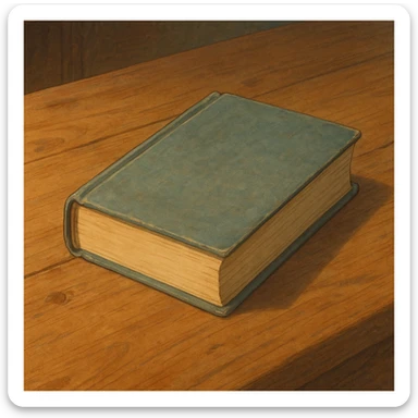 realistic ghibli style illustration of a book on a wooden table sticker