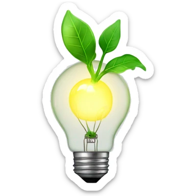 a plant sprout inside a glowing idea lightbulb sticker