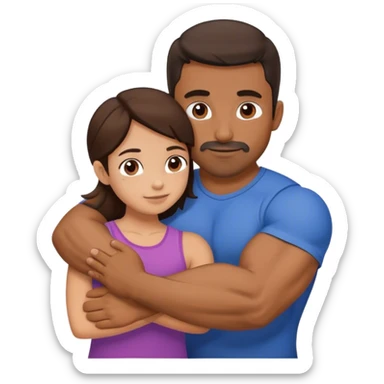 Brown man with short facial hair and muscles hug small brunette woman sticker