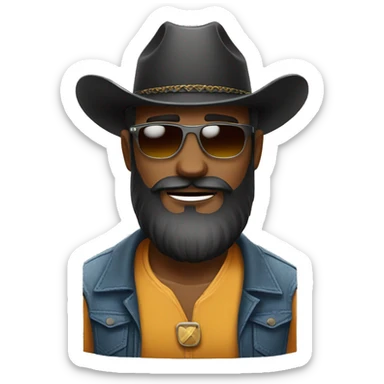 bearded man with cowboy hat and sunglasses and sidelocks sticker