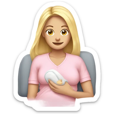postpartum. blonde woman. light pink shirt. heating pad with cord sticker