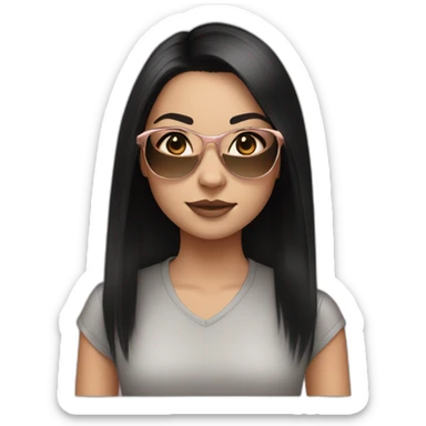 young white girl with rose gold glasses and black straight hair sticker